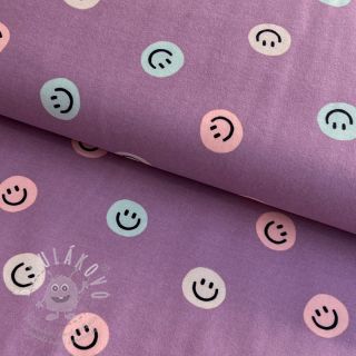 Bavlněná látka FLANNEL Happy faces lavender