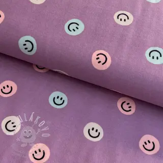 Bavlněná látka FLANNEL Happy faces lavender