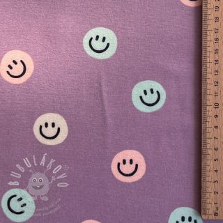 Bavlněná látka FLANNEL Happy faces lavender