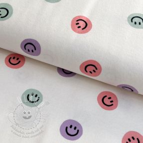 Bavlněná látka FLANNEL Happy faces off white lilac