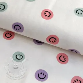 Bavlněná látka FLANNEL Happy faces off white lilac