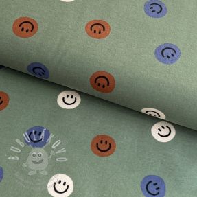 Bavlněná látka FLANNEL Happy faces army green