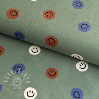 Bavlněná látka FLANNEL Happy faces army green
