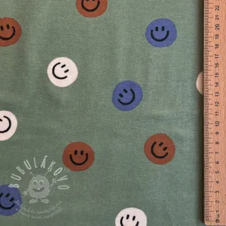 Bavlněná látka FLANNEL Happy faces army green