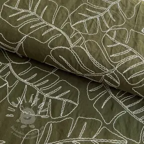 Viskóza se lnem EMBROIDERY Leaves forest green