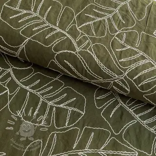 Viskóza se lnem EMBROIDERY Leaves forest green