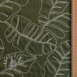Viskóza se lnem EMBROIDERY Leaves forest green