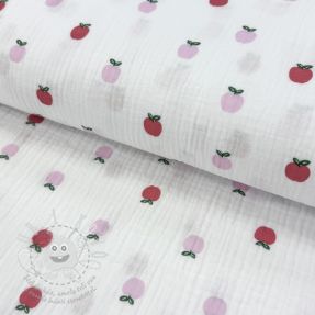 Dvojitá gázovina/mušelín Fruits apple white