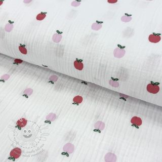 Dvojitá gázovina/mušelín Fruits apple white