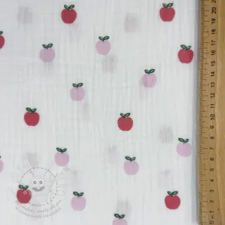 Dvojitá gázovina/mušelín Fruits apple white