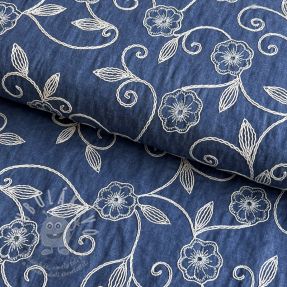 Bavlněná látka JEANS EMBROIDERY Flowers