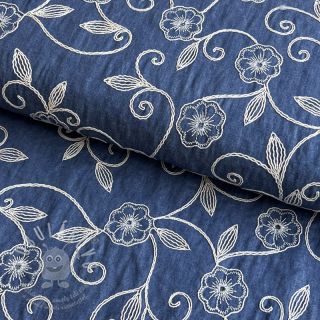 Bavlněná látka JEANS EMBROIDERY Flowers