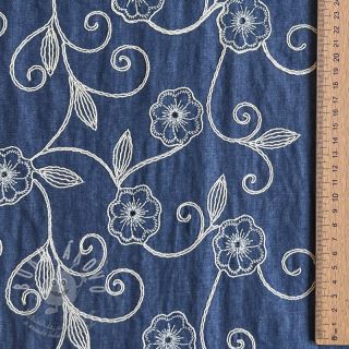 Bavlněná látka JEANS EMBROIDERY Flowers