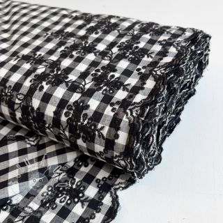 Bavlněná látka Checks black white 1-side border