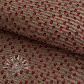 Manšestr STRETCH Little strawberries taupe