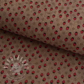 Manšestr STRETCH Little strawberries taupe