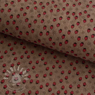 Manšestr STRETCH Little strawberries taupe