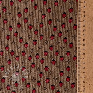 Manšestr STRETCH Little strawberries taupe
