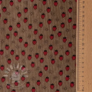 Manšestr STRETCH Little strawberries taupe