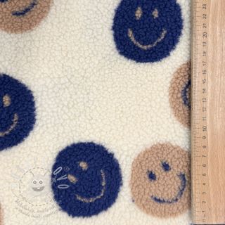 Kabátovina TEDDY JACQUARD Happy faces ecru
