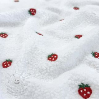 Kabátovina TEDDY EMBROIDERY Strawberries white
