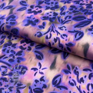 Bavlněná látka SATIN Purple flowers digital print