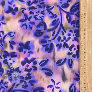 Bavlněná látka SATIN Purple flowers digital print