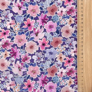 Bavlněná látka Significant flowers purple digital print