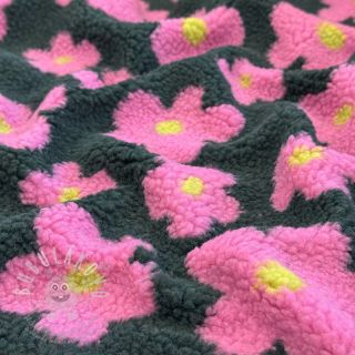 Kabátovina TEDDY JACQUARD Flowers army green/pink