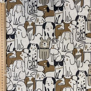 Dekorační látka Linenlook Dogs natural