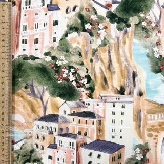 Dekorační látka Houses ecru digital print