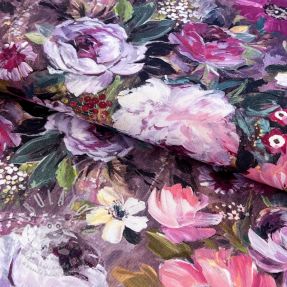 Dekorační látka Oil painting flowers mauve digital print