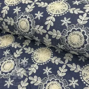 Bavlněná látka JEANS EMBROIDERY Niva design B