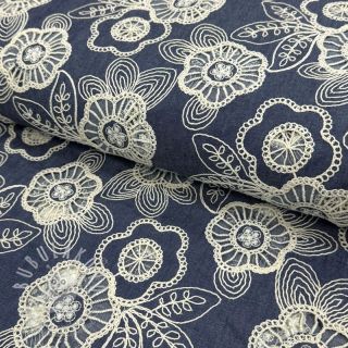 Bavlněná látka JEANS EMBROIDERY Niva design A