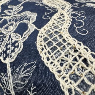 Bavlněná látka JEANS EMBROIDERY Flora design A