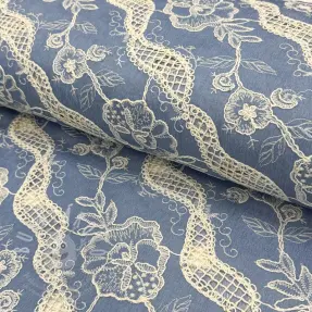 Bavlněná látka JEANS EMBROIDERY Flora design B