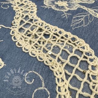 Bavlněná látka JEANS EMBROIDERY Flora design B