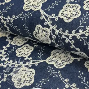 Bavlněná látka JEANS EMBROIDERY Flora design C