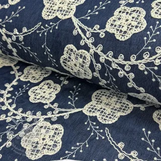 Bavlněná látka JEANS EMBROIDERY Flora design C