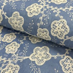 Bavlněná látka JEANS EMBROIDERY Flora design D