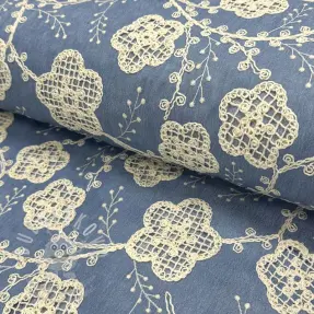 Bavlněná látka JEANS EMBROIDERY Flora design D