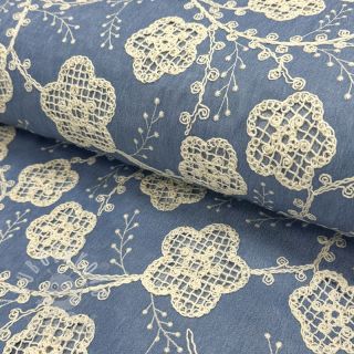 Bavlněná látka JEANS EMBROIDERY Flora design D