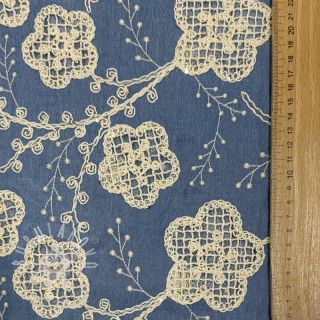 Bavlněná látka JEANS EMBROIDERY Flora design D
