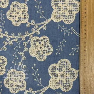 Bavlněná látka JEANS EMBROIDERY Flora design D