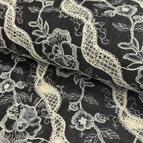 Bavlněná látka JEANS EMBROIDERY Flora design E