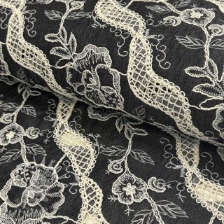 Bavlněná látka JEANS EMBROIDERY Flora design E