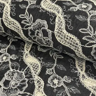 Bavlněná látka JEANS EMBROIDERY Flora design E