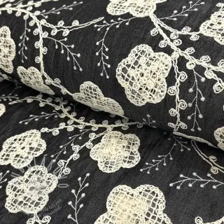 Bavlněná látka JEANS EMBROIDERY Flora design F