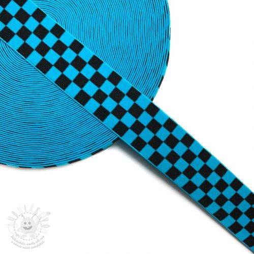 Guma hladká 4 cm Chequered jacquard aqua