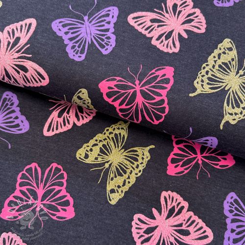 Levně Úplet Butterfly glitter indigo melange